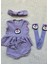 Lila Ribana Kız Çocuk Şort Bluz Bandana Penguen Keçeli Lila Çorap Set 1