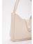 Krem Shk79 Deri Düğme Detaylı Çıtçıtlı Makyaj Çantalı Kol ve Omuz Çantası 4