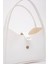 Beyaz Shk79 Deri Düğme Detaylı Çıtçıtlı Makyaj Çantalı Kol ve Omuz Çantası 5