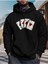 Blackjack Baskılı Kapüşonlu Cepli Pamuklu Siyah Sweatshirt 1