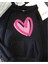 Kalp Fuşya Pembe Baskılı Kapüşonlu Cepli Pamuklu Siyah Sweatshirt 1