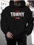 Tommy The Legend Baskılı Kapüşonlu Cepli Içi Yünlü Siyah Sweatshirt 1