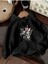 Mini Çiçek Buketi Baskılı Kapüşonlu Cepli Pamuklu Siyah Sweatshirt 1
