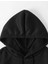 Mini Çiçek Buketi Baskılı Kapüşonlu Cepli Pamuklu Siyah Sweatshirt 3