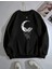 Ay Kelebek Baskılı Bisiklet Yaka Siyah Sweatshirt 1