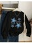 Mavi Kot Sanatı Baskılı Bisiklet Yaka Siyah Sweatshirt 1
