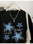 Mavi Kot Sanatı Baskılı Bisiklet Yaka Siyah Sweatshirt 3