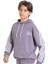 Gri Erkek Çocuk Kolları Şerit Detaylı Kanguru Cepli Kapüşonlu Sweatshirt 21497 2