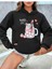 Bubble Milk Baskılı Kapüşonlu Cepli Içi Yünlü Siyah Sweatshirt 1