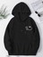 Gülümseyen Yüz Göğüs Baskılı Kapüşonlu Cepli Içi Yünlü Siyah Sweatshirt 1