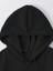 Gülümseyen Yüz Göğüs Baskılı Kapüşonlu Cepli Içi Yünlü Siyah Sweatshirt 3