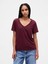 Kadın Bordo Organik Pamuk Vintage V Yaka T-Shirt 1