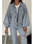 Kadın Açık Mavi Kısa Denim Ceket – Elastik Manşetli Crop Model 2