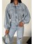 Kadın Açık Mavi Kısa Denim Ceket – Elastik Manşetli Crop Model 3