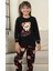 Küçük Sevimli Ayıcık Desenli Kız Çocuk Pijama Takımı - Siyah 1
