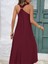 Kadın Askılı V Yakalı Halka Detaylı Maksi Boy Viskon Elbise 2xl-3xl-Bordo 2