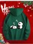 Sevimli Pandalar Ön ve Arkası Baskılı Kapüşonlu Cepli Içi Yünlü Yeşil Sweatshirt 2