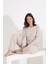 %100 Pamuk Uzun Kol Manşetli Cepli Kadın Pijama Takımı 98414 3