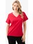 Kadın V Yaka T-Shirt 60584 - Kırmızı 1