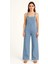 Kadın Chambray Açık Mavi Denim Görünümlü Geniş Paça Salopet Tulum - Mavi 1