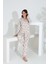%100 Pamuk Uzun Kol Önden Düğmeli Kadın Pijama Takımı 98241 4