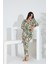 %100 Pamuk Uzun Kol Önden Düğmeli Kadın Pijama Takımı 98242 3