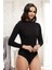 Kadın Balıkçı Yaka % 47 Modal % 47 Cotton % 6 Elastane Uzun Kollu Kancalı Body 1