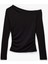 Slim Fit Omzu Açık Uzun Kollu Viskon Drapeli Tişört 1
