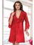 2119 Kadın Dantel Detaylı Saten Ip Askılı Kısa Gecelik Sabahlık Takım-Kırmızı 1