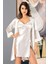 2048 Kadın Dantel Detaylı Saten Ip Askılı Kısa Gecelik Sabahlık Takım-Beyaz 1