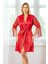 2027 Kadın Dantel Detaylı Saten Ip Askılı Kısa Gecelik Sabahlık Takım-Kırmızı 2