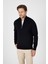 Siyah Pamuk Yarım Fermuarlı Dik Yaka Triko Kazak 3