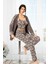8901 Kadın Sabahlıklı Pijama Takımı-Füme 1