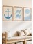3 Parça Gemi Çapası Kablumbağa ve Okyanus Temalı Ahşap Çerçeve Görünümlü Mdf Tablo Seti 2