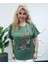 Özgü Giyim Butik Caftan Kadın Sıfır Yaka Önü Leopar Taş Baskılı Haki Renk Şık Bluz 1
