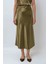Kadın Yüksek Bel Saten Midi Etek Green 3