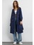 Kadın Kemerli Düğmeli Trençkot Lacivert 4
