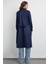 Kadın Kemerli Düğmeli Trençkot Lacivert 5