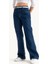 Kadın Yüksek Bel Geniş Paçalı Kot Pantolon Koyu Mavi Denim 1
