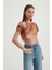 Kadın Soyut Tül Crop Top Orange 2