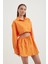 Kadın Geniş Kollu Oversize Kırpılmış Gömlek Orange 3