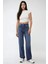 Kadın Yüksek Bel Straight Kot Pantolon Orta Mavi Denim 2