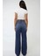 Kadın Yüksek Bel Straight Kot Pantolon Orta Mavi Denim 5