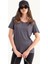 Kadın Yuvarlak Yaka Rahat T-shirt Gri 2