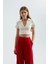 Kadın V Yakalı Polo Crop Top White 4
