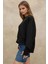 Kadın Yırtmaç Detaylı Bisiklet Yaka Loose Fit Sweatshirt Black 4