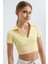 Kadın V Yakalı Polo Crop Top Yellow 1