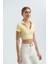 Kadın V Yakalı Polo Crop Top Yellow 4