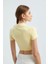 Kadın V Yakalı Polo Crop Top Yellow 5