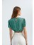 Kadın Çiçekli Yuvarlak Yakalı Bağcıklı Crop Top Yeşil 4